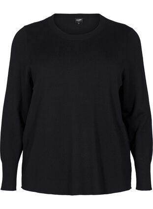 Zizzi FLASH - Strikbluse med rund hals, Black, Packshot image number 0