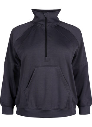 Zizzi Sporty sweatshirt med høj hals og lynlås, Asphalt, Packshot image number 0