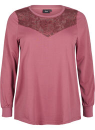 Sweatshirt med blondedetalje, Rose Brown