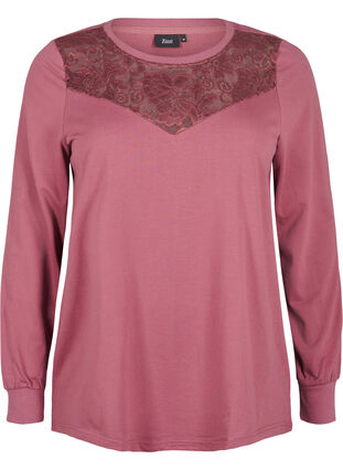 Zizzi Sweatshirt med blondedetalje, Rose Brown, Packshot image number 0