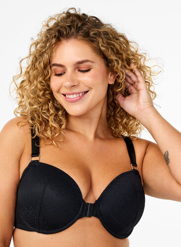 Zizzi Formstøbt bh med blonde og frontlukning, Black, Model image number 0