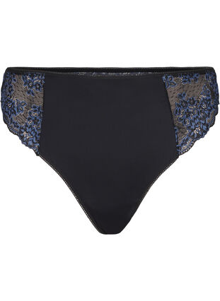 Zizzi G-streng i microfiber med blonder, Black w Blue, Packshot image number 0