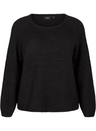 Løstsiddende strikbluse med rund hals, Black