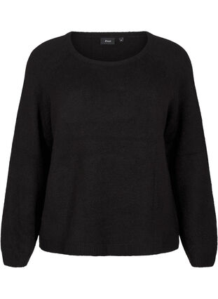 Zizzi Løstsiddende strikbluse med rund hals, Black, Packshot image number 0