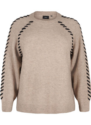 Zizzi Strikbluse med stikninger, Desert T.Wh.Mel.Comb, Packshot image number 0