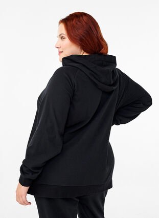 Zizzi Sweatcardigan med hætte og lommer, Black, Model image number 1