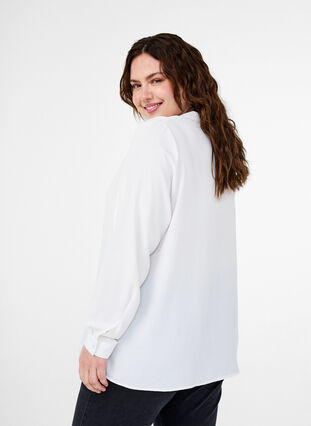 Zizzi Langærmet skjortebluse med v-hals, Bright White, Model image number 1