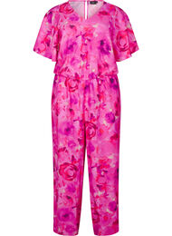 Blomstret jumpsuit med flagermusærmer, Pink Rose AOP