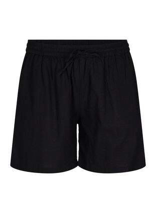 Zizzi Løse shorts i bomuldsmix med hør, Black, Packshot image number 0