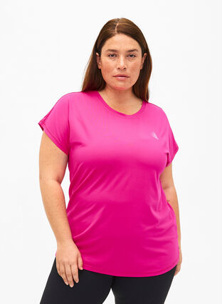 Zizzi Kortærmet trænings t-shirt, Neon Pink Glo, Model image number 0