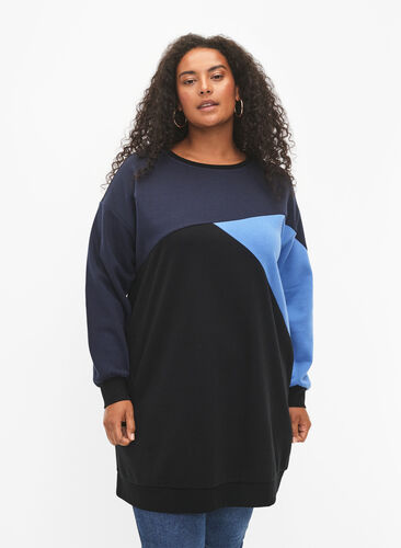 Zizzi Lang sweatshirt med colorblock, Night S. Color Block, Model image number 0