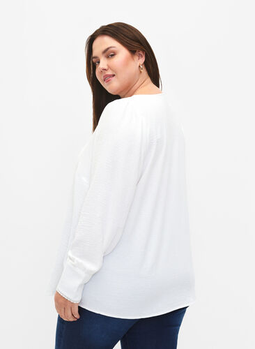 Zizzi Langærmet bluse med tekstur, Bright White, Model image number 1