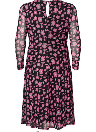 Zizzi Blomstret meshkjole med lange ærmer, Black Pink AOP, Packshot image number 1