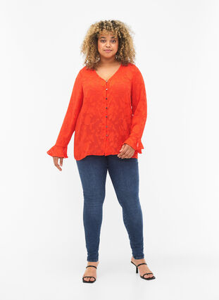 Zizzi Langærmet skjorte med jacquard look, Orange.com, Model image number 2