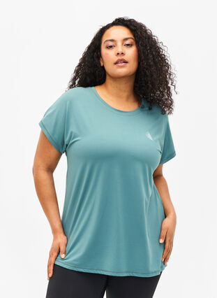 Zizzi Kortærmet trænings t-shirt, North Atlantic, Model image number 0