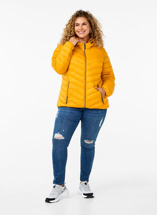 Zizzi Letvægts jakke med hætte, Golden Orange, Model image number 2