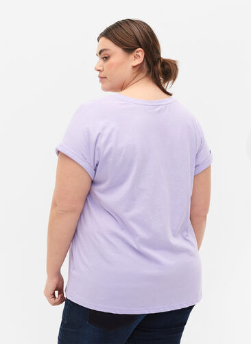 Zizzi Kortærmet t-shirt i bomuldsblanding, Lavender, Model image number 1