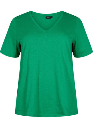 Zizzi Kortærmet basis t-shirt med v-hals, Jolly Green, Packshot image number 0