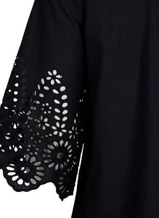 Zizzi Skjortebluse med broderi anglaise og 3/4 ærmer , Black, Packshot image number 3