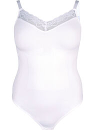 Shapewear bodystocking med blonder, Bright White, Packshot