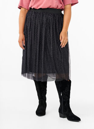 Zizzi Mesh nederdel med glitter, Black, Model image number 3