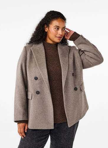 Zizzi Uld blazer med børstet tekstur, Desert Taupe Mel., Model image number 0