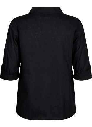 Zizzi Skjortebluse med knaplukning i bomuldsmix med hør, Black, Packshot image number 1