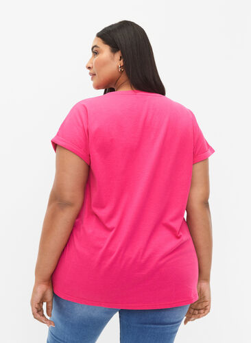 Zizzi Kortærmet t-shirt i bomuldsblanding, Raspberry Sorbet, Model image number 1