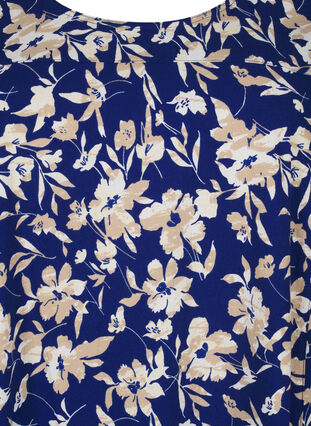 Zizzi Kortærmet bomuldskjole med blomsterprint, Blue W. Beige Flower, Packshot image number 2