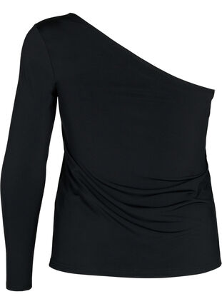 Zizzi Tætsiddende one-shoulder bluse, Black, Packshot image number 1