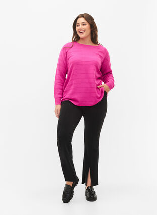 Zizzi Strikbluse med tone-i-tone striber, Rose Violet, Model image number 2