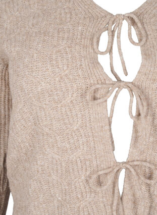 Zizzi Strikket cardigan med bindedetaljer, Simply Taupe Mel., Packshot image number 2