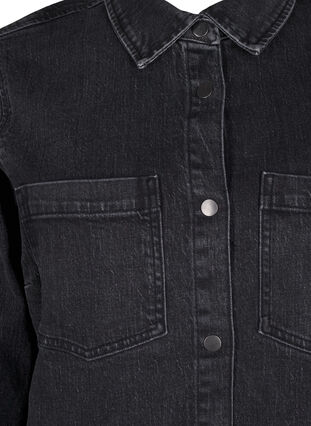 Zizzi Denimskjorte med knapper og brystlommer, Dark Grey Denim, Packshot image number 2