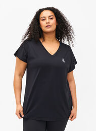 Løs trænings t-shirt med v-hals, Black, Model