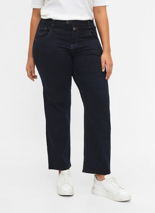 Zizzi Regular fit Gemma jeans med høj talje, Blue denim, Model image number 3
