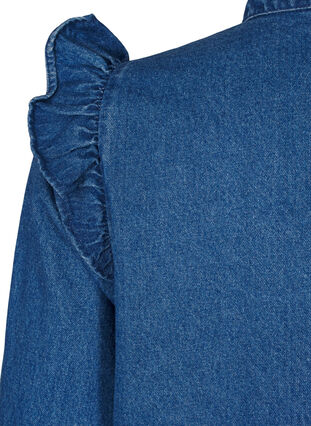 Zizzi Denimkjole med flæser og a-snit, Blue Denim, Packshot image number 3