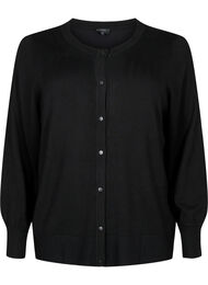 Strikcardigan med rund hals og knapper, Black