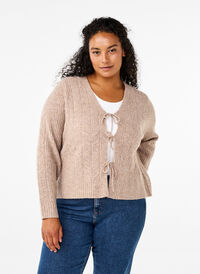 Strikket cardigan med bindedetaljer, Simply Taupe Mel., Model