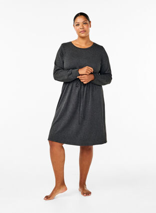 Zizzi Knælang jerseykjole med bindebånd, Dark Grey Melange, Model image number 2