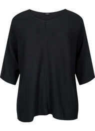 Strikbluse med 3/4 ærmer, Black