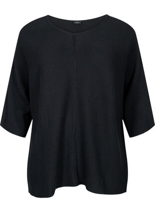 Zizzi Strikbluse med 3/4 ærmer, Black, Packshot image number 0