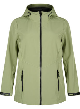 Zizzi Kort softshell jakke med lommer, Oil Green, Packshot image number 0