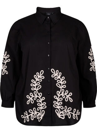 Zizzi Løs skjorte i bomuld med broderi, Black, Packshot image number 0