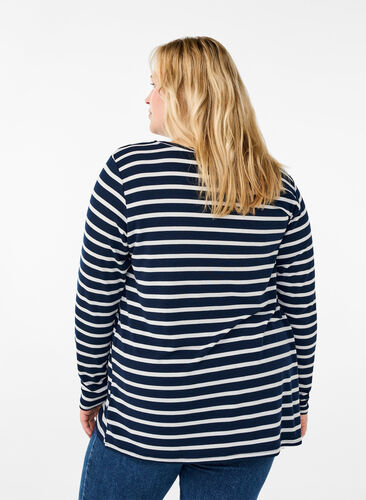 Zizzi Langærmet bluse med striber, Evening Blue Stripe, Model image number 1