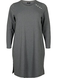 Langærmet jerseykjole med knappe detalje, Dark Grey Melange