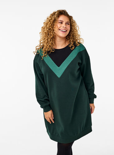 Zizzi Lang sweatshirt med colorblock, Scarab Color Block, Model image number 0