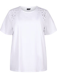 T-shirt i økologisk bomuld med broderidetaljer, Bright White