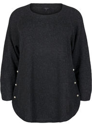 Strikbluse med perledetaljer, Dark Grey Melange