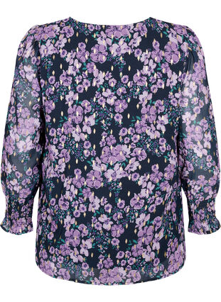 Zizzi Blomstret bluse med lange ærmer og v-hals, Black Small Fl. AOP, Packshot image number 1