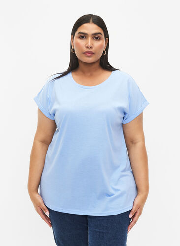 Zizzi Kortærmet t-shirt i bomuldsblanding, Serenity, Model image number 0